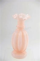 Fenton Sytle Pumpkin Ruffled Pink Glass Vase