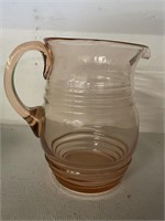 1940's Art Deco Pink Ribbed Glass Pitcher