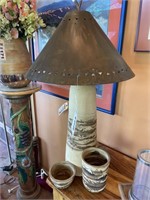 Southwest imprint style lamp & (2) vases, artist s