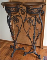 Pair Victorian Wrought Iron & Copper Plant Stands