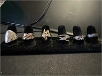 6 NICE SIZE 8 RINGS, COSTUME