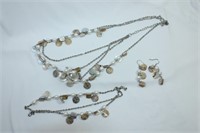 Set of Silver and Charm Earrings, Necklace and Bra