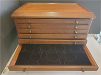 Mahogany & brass six-drawer coin cabinet