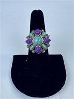 Sterling Turquoise & Purple Stone Ring Sz 6 1/4