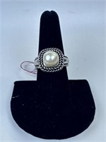 Sterling Pearl Ring Sz 8