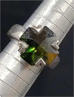 Sterling Sz 6.5 Green Stone Ring Tw 12.8g