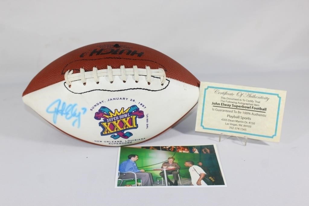 John Elway Autographed Football with Case & COA