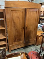 Large wooden wardrobe w lock & key 81”x56”x21”