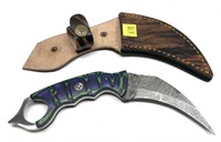Custom Damascus steel curved blade knife with