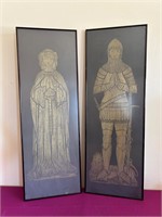 Pair Brass Rubbing Knight and Maiden Figures
