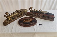 Railroad Sign & (2) Train Decorative Items