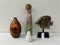 Ceramic Fish, Vase, Alabaster Pear & Pedestal