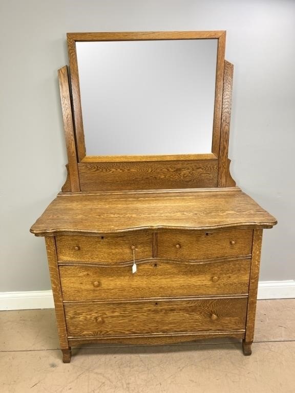 Oak Serpentine Dresser with  Mirror
