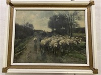 C.Van Leemputten Shepherdess & Sheep Framed Print