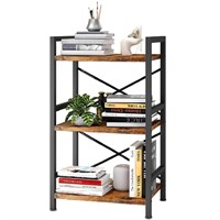 Homeiju Bookshelf, 3 Tier Industrial Bookcase, Met