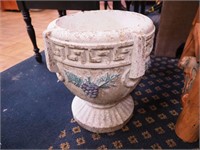 Concrete urn with grapeleaf design, 13" diameter