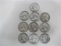Ten Silver Washington Quarters 90% Silver