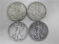 Four Walking Liberty Half Dollars 90% Silver
