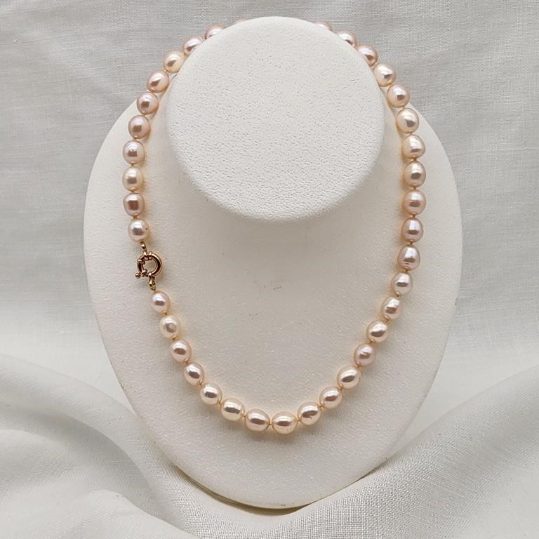 Baroque Pink Pearl Necklace 14K Clasp