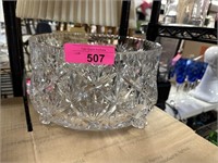 LARGE FOOTED HEAVY FINE CUT CRYSTAL BOWL