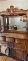 Antique wooden dresser and mirror