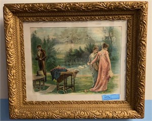 FRAMED LITHOGRAPH OF VICTORIAN SCENE
