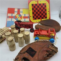Lot of Vintage Toys w/ Antique Baseball Gloves