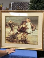 Framed print Children on Beach 31.5” x 28” corner