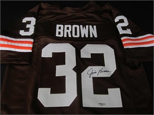 Jim Brown signed football jersey COA