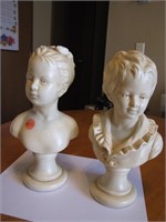 2 Vintage Chalkware Boy & Girl Bust Statues