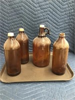 Vintage Clorox Bottles Lot of 4 Amber Glass