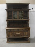 Antique Wood Credenza/ Hutch Cabinet W/ Key See