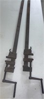 Two vintage metal clamps 48 inches long