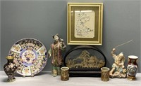 Asian Porcelain; Mud Men Figures; Cork Scene & Lot