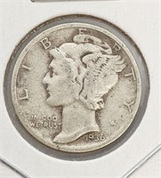 1936 United States Silver 10-Cent Dime Coin