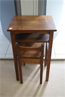 OAK ANTIQUE TELEPHONE TABLE AND CHAIR