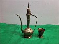 (2) Vtg Tall Brass Genie Lamp Teapot & Small Cup