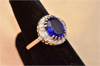 14kt White Gold Diamond & Blue Stone Ring