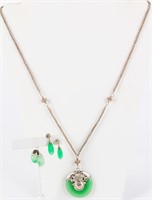 Jewelry Sterling Silver Jade Necklace & Earrings +