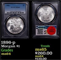 PCGS 1896-p Morgan Dollar $1 Graded ms64 By PCGS