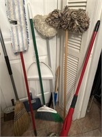 Brooms, dust mops, dust pans, plus