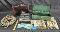 Group of car and fishing tackle box with misc.