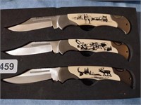 (3) Scrimshaw Folding Knives
