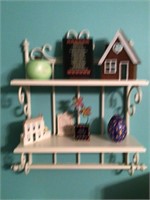 White wall shelf & contents