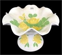 Vintage Ceramic Floral Pedestal Bowl