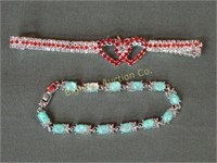 Heart Bracelet, Lab Opal Bracelet 2pc lot