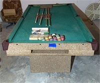 Billiard table , balls , pool cues