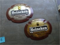 Two Plastic Heineken Signs - 11x9"