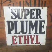 Original enamel Super Plume ethyl bowser sign