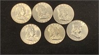 (6) BU 1962 (1 is Proof) Silver Franklin Half